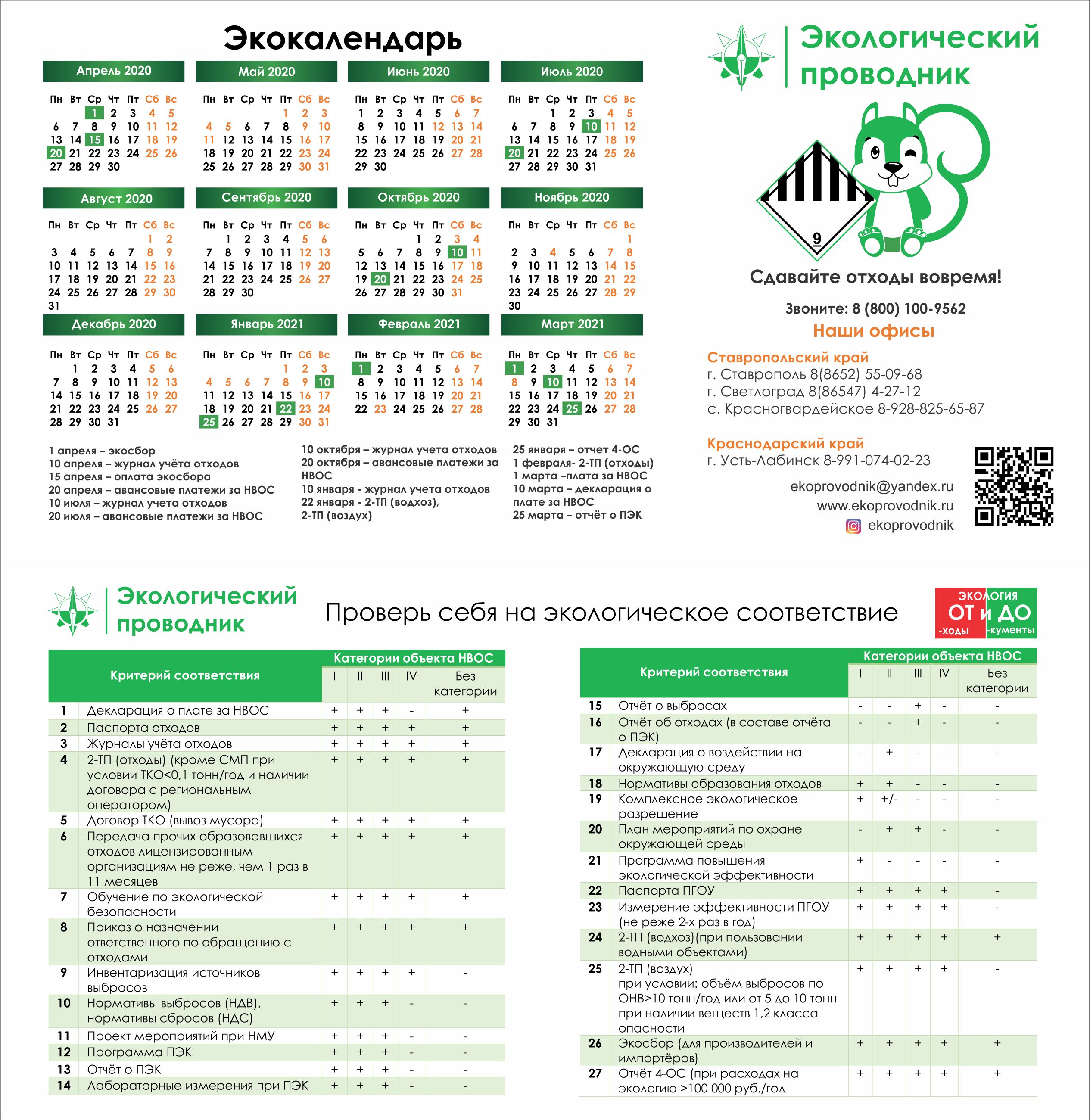 Календарь эколога на год Calendar - Экологический Проводник